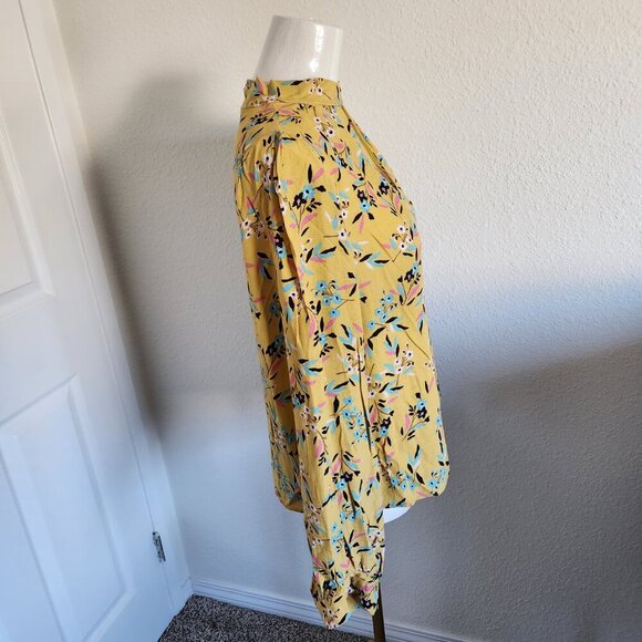Maeve Anthropologie Meadowsweet Blouse Sz 6 Yellow Floral Keyhole Neck Feminine - Picture 4 of 6